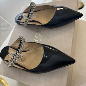 Jimmy Choo Black Patent Leather Sandal with Crystal Strap